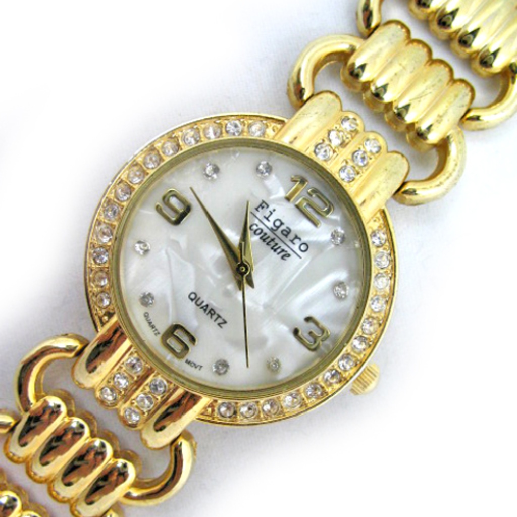 New Womens Watch Pearl Crystal Gold Chain Bracelet